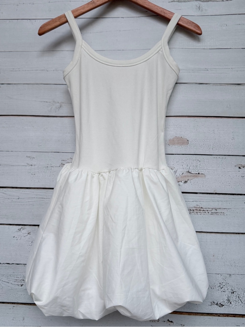 Good Luck Gem Cream Ribbed Tank Bubble Hem Dress
